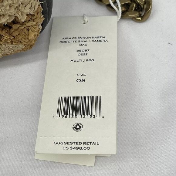 NEW TORY BURCH Womens Kira Chevron Raffia Rosette Small Camera Bag Brown Multi - Picture 12 of 14